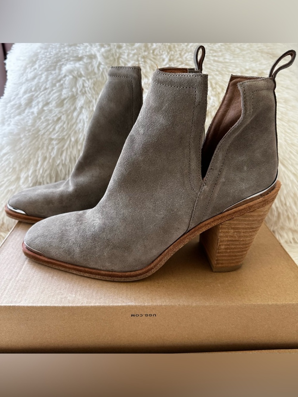 Jeffrey Campbell Rosalee Taupe Brown Gray Suede Ankle Booties Western Size 9